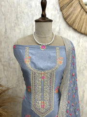 Dola Silk Unstitched Suit Set With Bandani Dupatta