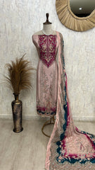 Crepe Unstitched Suit Set With Zari Work