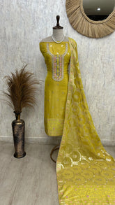 Tissue Unstitched Suit Set With Banarasi Weave