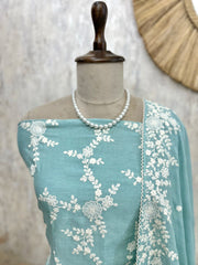 Linen Unstitched Suit Set With All-Over Thread Work