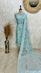 Organza Unstitched Suit Set With Bead Work