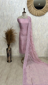 Organza Unstitched Suit Set With Bead Work