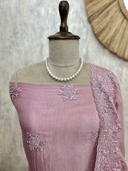 Organza Unstitched Suit Set With Bead Work