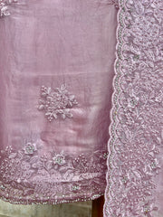 Organza Unstitched Suit Set With Bead Work