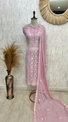 Georgette Unstitched Suit Set With Lucknowi Chikankari