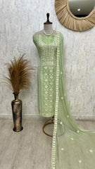 Georgette Unstitched Suit Set With Lucknowi Chikankari