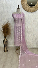 Georgette Unstitched Suit Set With Lucknowi Chikankari