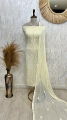 Georgette Unstitched Suit Set With Lucknowi Chikankari