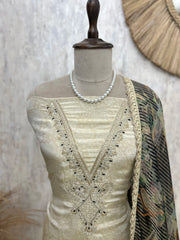 Self Woven Tissue Silk Unstitched Suit Set