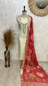 Tissue Unstitched Suit Set With Organza Dupatta