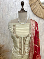 Tissue Unstitched Suit Set With Organza Dupatta