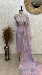 Pure Organza Unstitched Suit Set Featuring Zardosi Work