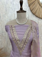 Pure Organza Unstitched Suit Set Featuring Zardosi Work