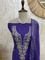 Pitta Work Mul Chanderi Unstitched Suit Set