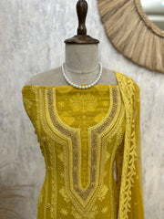 Lucknowi Chikankari & Pearl Work Georgette Unstitched Suit Set