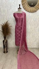 Lucknowi Chikankari & Pearl Work Georgette Unstitched Suit Set