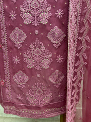Lucknowi Chikankari & Pearl Work Georgette Unstitched Suit Set