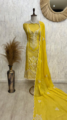 Organza Unstitched Suit Set With Bead Work