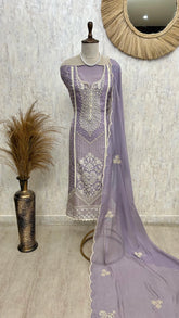 Organza Unstitched Suit Set With Bead Work