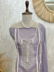 Organza Unstitched Suit Set With Bead Work