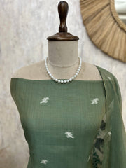 Linen Unstitched Suit Set With Flamingo Woven Motifs