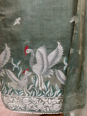 Linen Unstitched Suit Set With Flamingo Woven Motifs