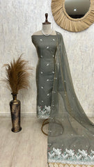 Linen Unstitched Suit Set With Flamingo Woven Motifs