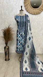 Ikat Print Linen Unstitched Suit Set