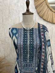 Ikat Print Linen Unstitched Suit Set