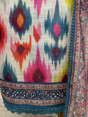 Linen Unstitched Suit Set With Mirror Work