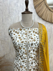 Opada Silk Unstitched Suit Set With Thread Embroidery