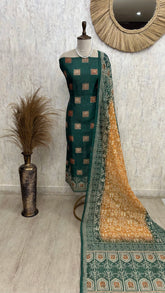 Maheshwari Unstitched Suit Set Featuring Kantha Work