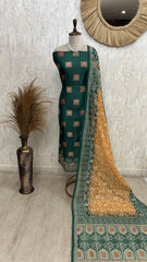 Maheshwari Unstitched Suit Set Featuring Kantha Work