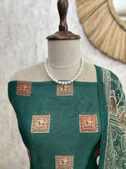 Maheshwari Unstitched Suit Set Featuring Kantha Work