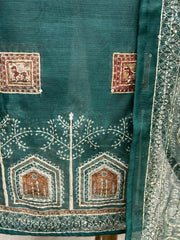 Maheshwari Unstitched Suit Set Featuring Kantha Work