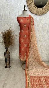 Maheshwari Unstitched Suit Set with Kantha