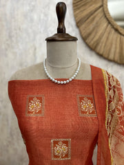 Maheshwari Unstitched Suit Set with Kantha