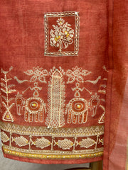 Maheshwari Unstitched Suit Set with Kantha