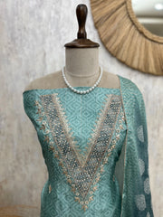 Tussar Silk Unstitched Suit Set Featuring Zardosi Work