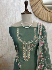 Unstitched Tissue Suit Set With Pearl Work