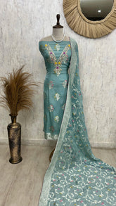 Organza Unstitched Suit Set Featuring Organza Dupatta