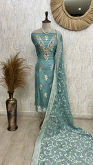 Organza Unstitched Suit Set Featuring Organza Dupatta