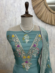 Organza Unstitched Suit Set Featuring Organza Dupatta