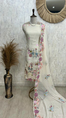 Mul Chanderi Unstitched Suit Set With Flamingo Motif On Hem