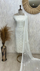 Georgette Unstitched Suit Set With Lucknowi Style