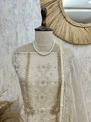 Elegant Pearl Beige Suit Unstiched Suit