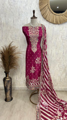 Crepe Unstitched Suit Set With Zari