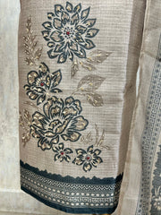 Thread Embroidered Tussar Silk Unstitched Suit Set