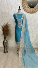 Crush Organza Unstitched Suit Set With Sequence Work