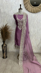 Crush Organza Unstitched Suit Set With Sequence Work